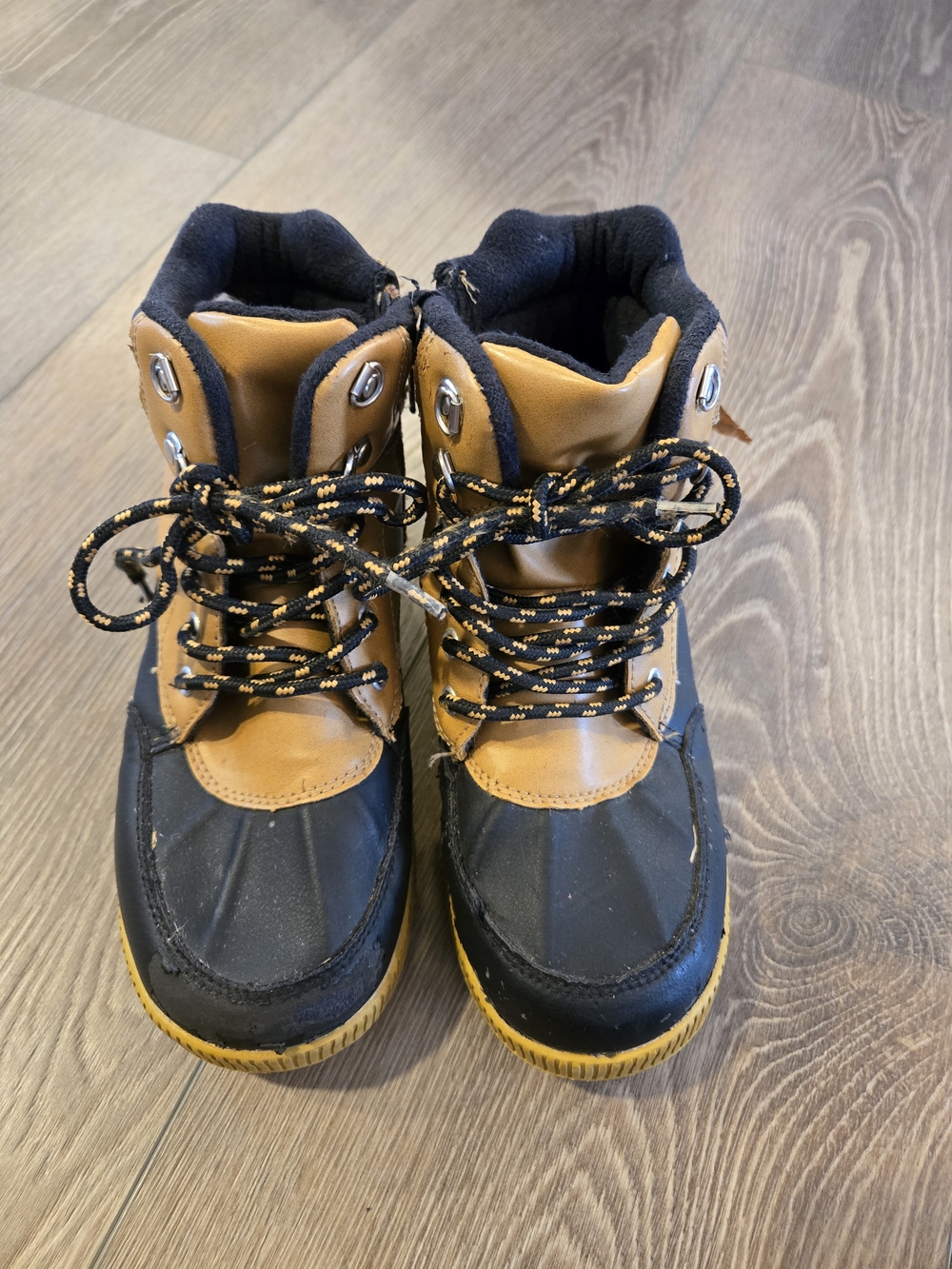 Kids Two-Tone Black & Tan Waterproof Lace-Up Boots